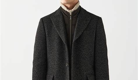 Manteau en laine mélangée unie noire avec parementure