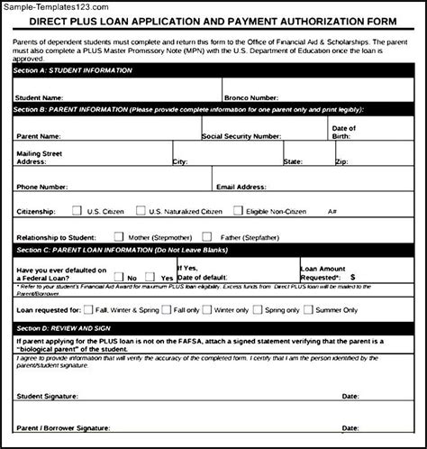 Application For Federal Direct Parent Plus Loan printable pdf download
