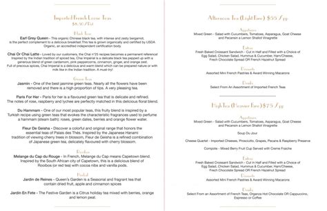Parisian Tea Room Menu