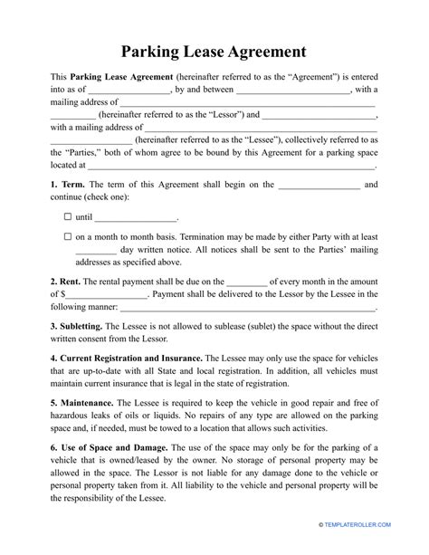 Parking Lease Agreement Template Fill Out, Sign Online and Download