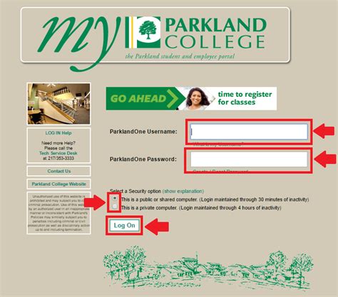 parkland portal login provider
