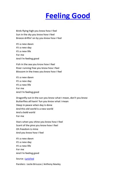 +25 Parole De Nina Simone Feeling Good 2023