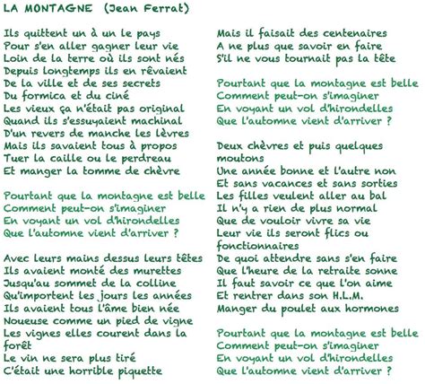 paroles de chansons la montagne