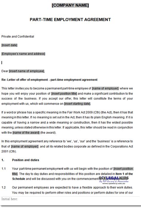 Part Time Employment Contract Template