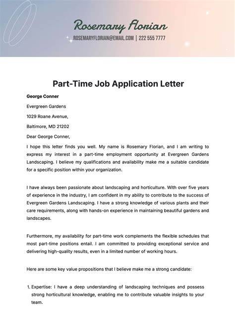 part time job application form template