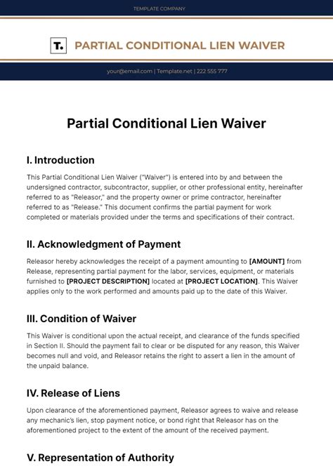 Partial Conditional Lien Waiver Template