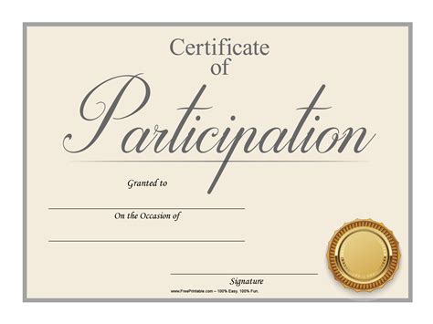 Printable Participation Certificate Design Template in PSD, Word