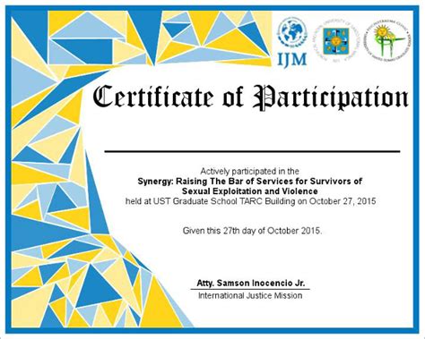 Participation Certificate Wording