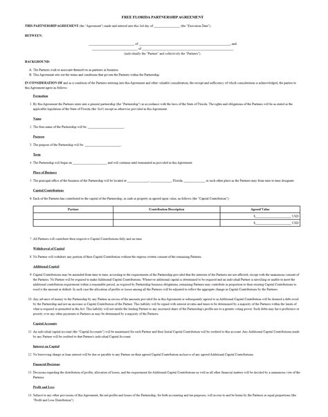 partnership agreement florida form