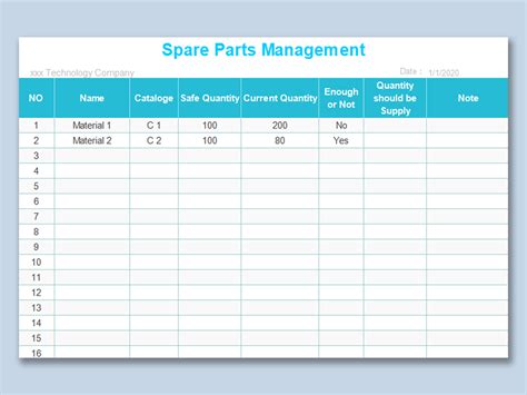 Parts List In Excel
