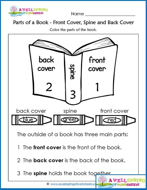parts of a book worksheet for grade 1