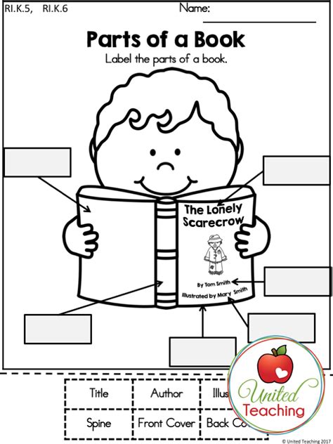 parts of a book worksheet pdf