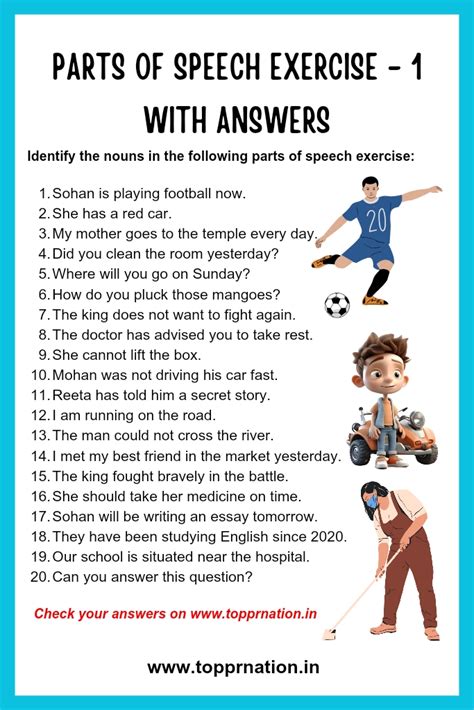 parts of speech exercises with answers pdf class 9