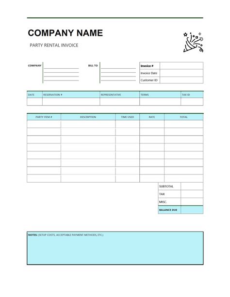 Free Party Rental Invoice Template PDF WORD EXCEL