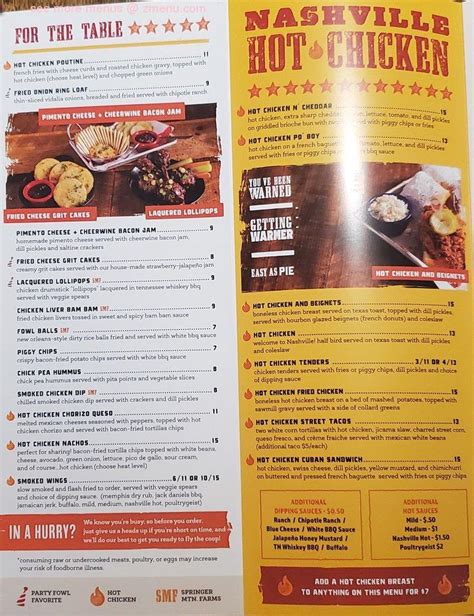 Party Fowl Printable Menu