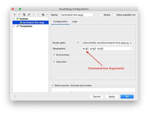pass arguments to python script in pycharm