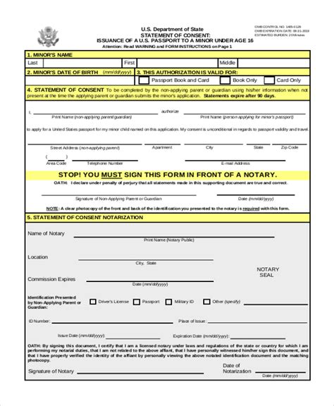 passport forms for minors