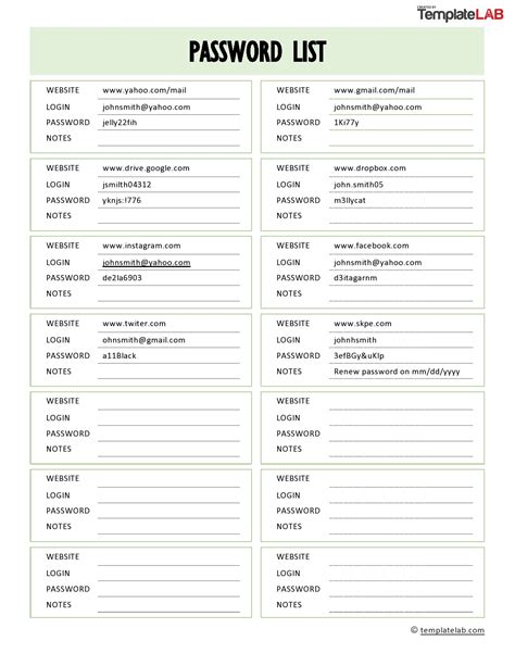 password examples list for gmail