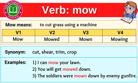 Mow Past Tense Verb Forms, Conjugate MOW