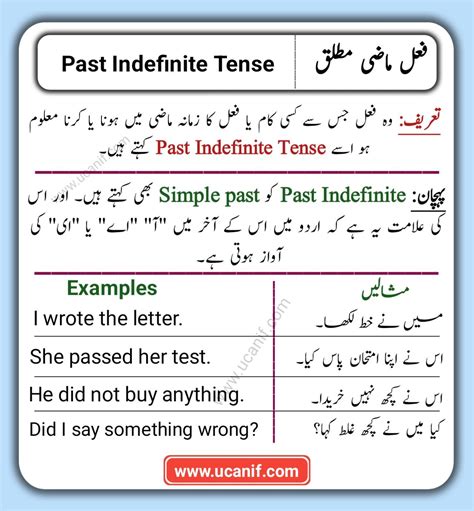 past indefinite tense examples in urdu with answers