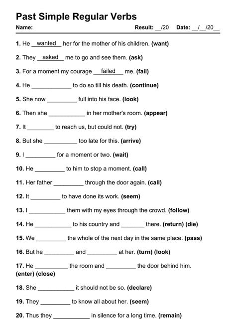 past simple regular verbs exercises with answers pdf