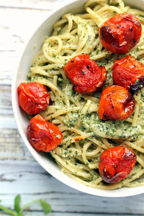 Pasta With Pesto Sauce And Cherry Tomatoes