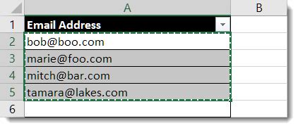 paste a list of email addresses from excel into outlook