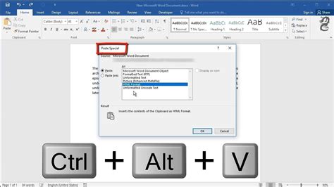paste special keyboard shortcut not working in word