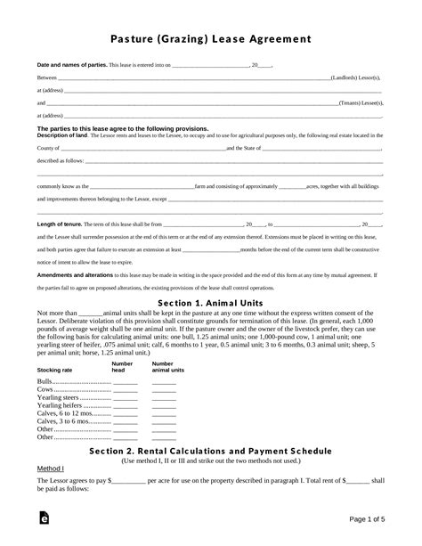 Free Pasture (Grazing) Rental Lease Agreement Template PDF Word