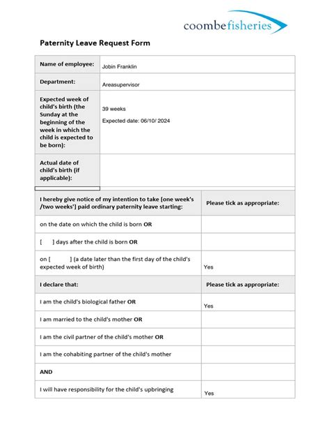 paternity leave request form template