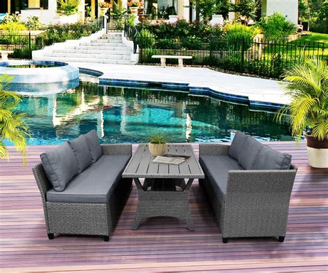 7Piece Outdoor Dining Sectional Sofa Couch with Dining Table and Chair