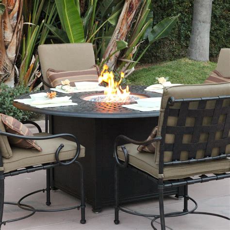 Woodard Hammered 48 in. Round Fire Pit Table Patio Dining Tables at