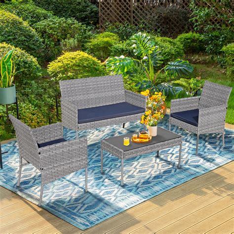 Patio Rattan Conversation Set With Table