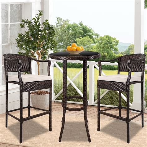 3 Piece Outdoor Height Bistro Chairs Set, Patio Bar Height Table with