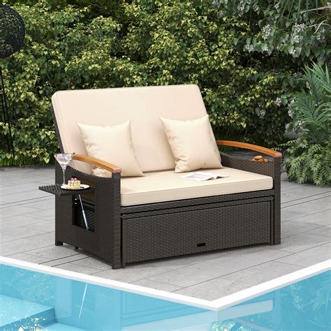 Outsunny 47" Wooden Outdoor Storage Bench Patio Loveseat Seating