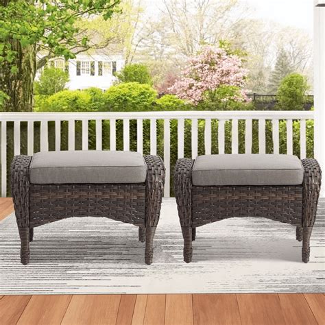 Hampton Bay Beacon Park Brown Wicker Outdoor Patio Ottoman with