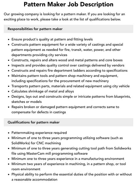 Pattern Maker Job Description For Clothing Pattern Makers