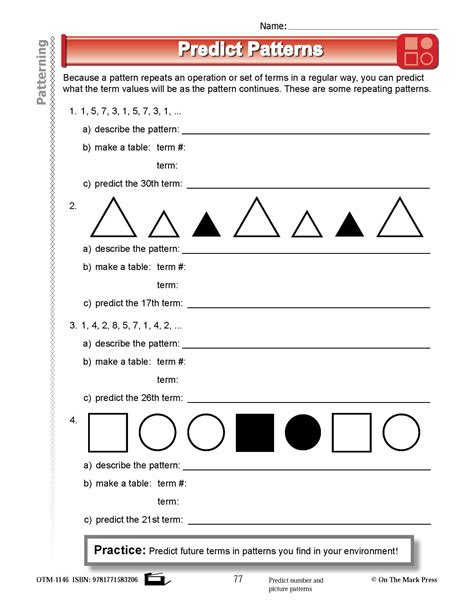 Pattern Recognition Common Core Math Worksheet