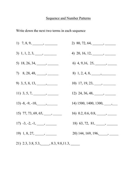 Pattern Worksheets Maths Grade 10