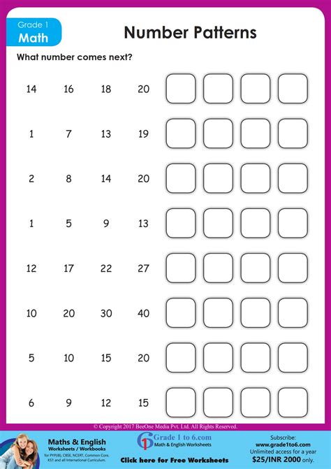patterns in numbers grade 1