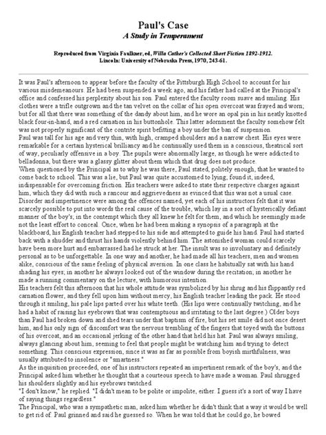 Paul's Case A Study In Temperament Pdf