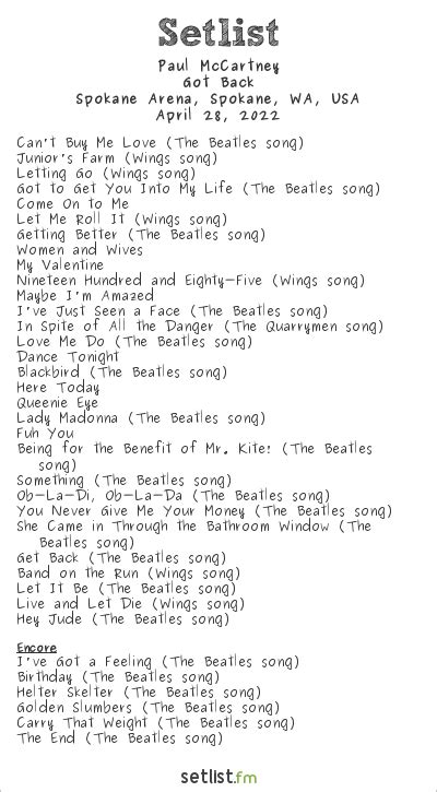 paul mccartney setlist got back