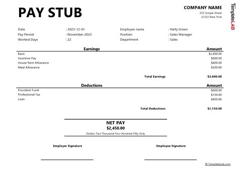 pay stub for salary employee