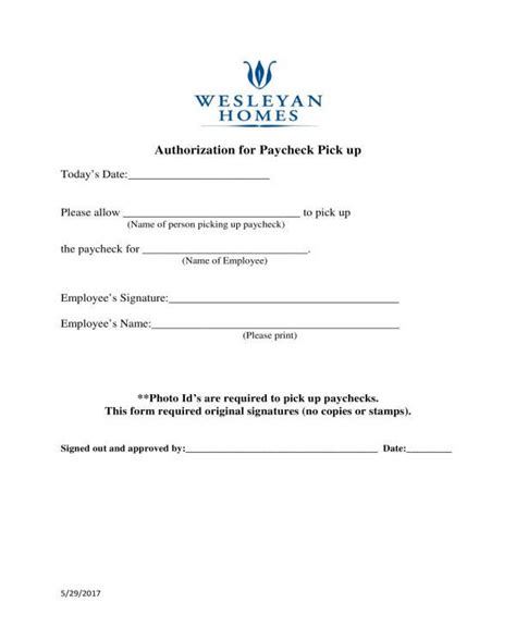 paycheck pick up form template