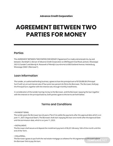 Payment Agreement Letter Between Two Parties Template Business