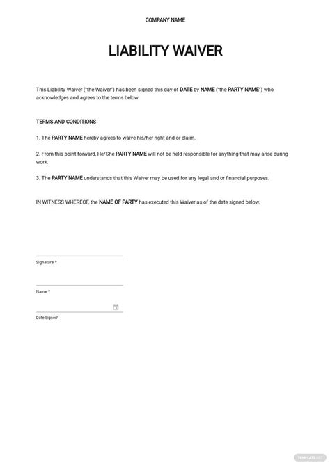 payment and non liability form template