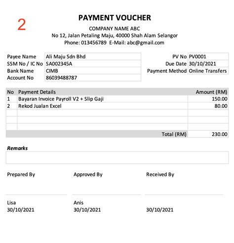 payment voucher template excel malaysia