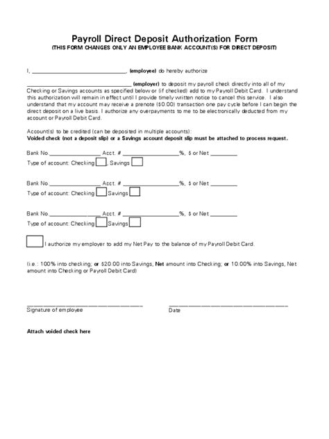 Payroll Direct Deposit Authorization Form Template