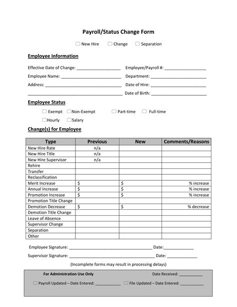 payroll status change form template