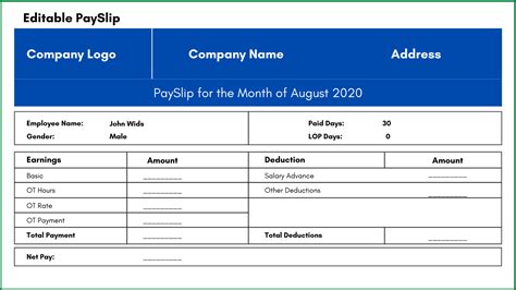 Payslip Example in Excel